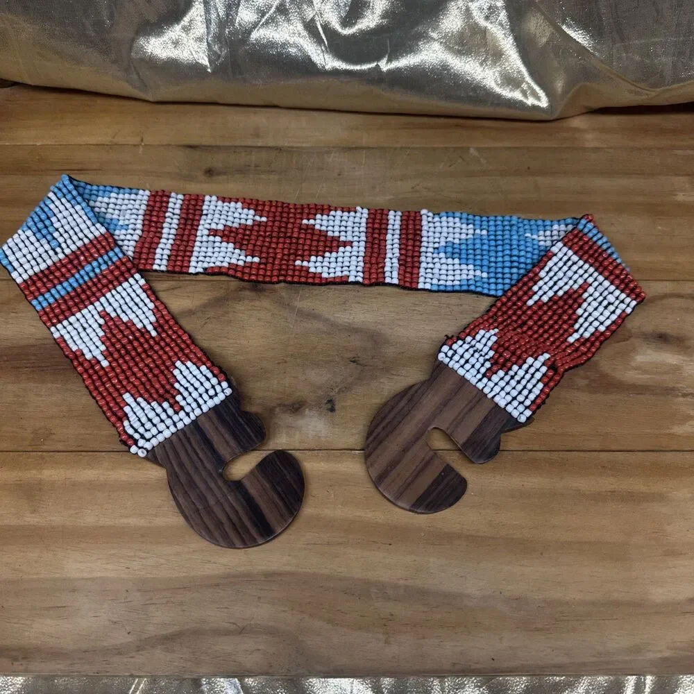 Red White And Turquoise teak Like Buckle stretch belt